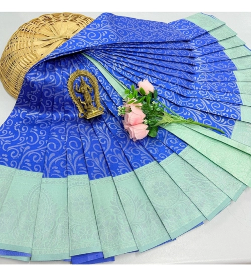Women's Soft Silk Printed Saree With Unstitched Blouse 5.5Mtr (Royal Blue)
