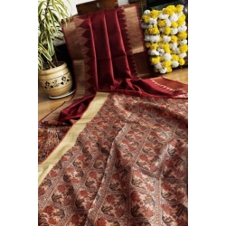 Women's Tussar Silk Madhubani Saree With Unstitched Blouse 5.5Mtr (Maroon)