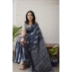 Women's Linen Printed Saree With Unstitched Blouse 5.5Mtr (Grey)