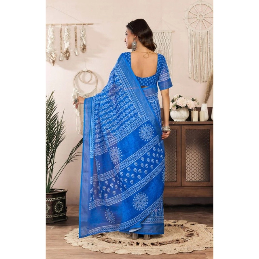 Women's Faux Linen Geometric Print Ready to wear Saree With Unstitched Blouse 5.5Mtr (Blue) Women's Faux Linen Geometric Print Ready to wear Saree With Unstitched Blouse 5.5Mtr (Blue)