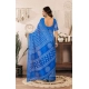 Women's Faux Linen Geometric Print Ready to wear Saree With Unstitched Blouse 5.5Mtr (Blue)