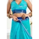 Women's Faux Linen Floral Print Ready to wear Saree With Unstitched Blouse 5.5Mtr (Light_AquaBlue)