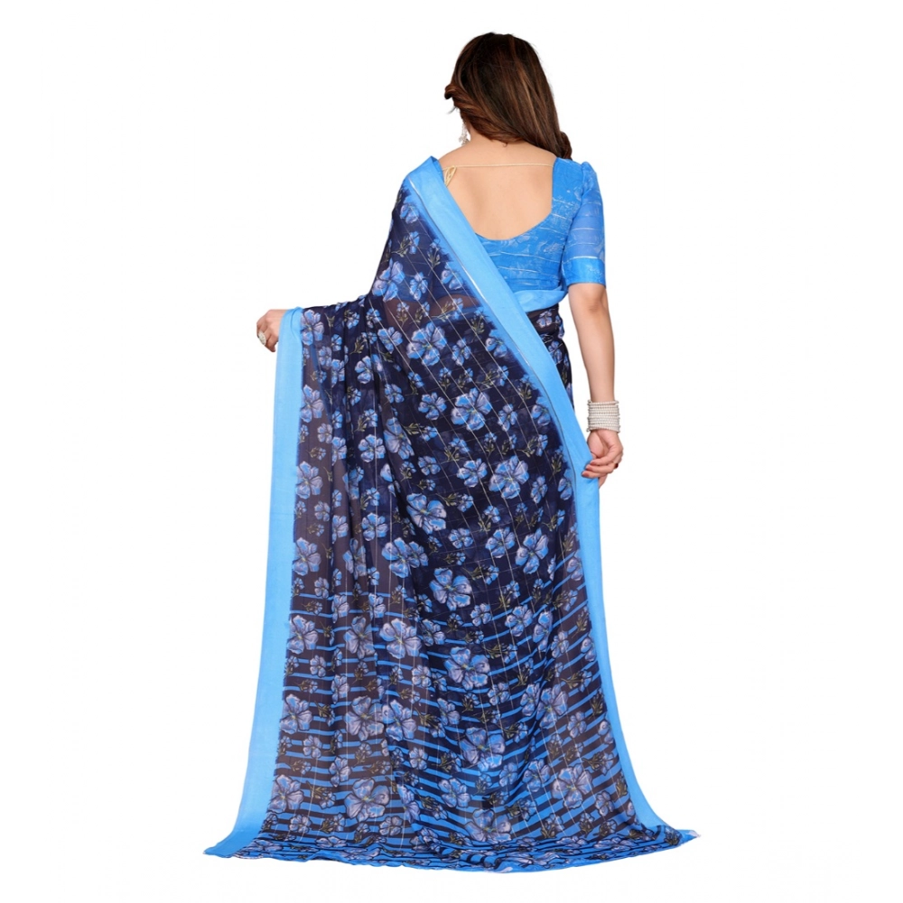 Women's Georgette Printed Saree With Unstitched Blouse 5.5Mtr (Blue) Women's Georgette Printed Saree With Unstitched Blouse 5.5Mtr (Blue)