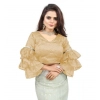 Women's Organza Solid V Neck Layered Ruffle Sleeve Readymade Blouse (Beige Free Size , up to 38–40 Bust)-PID65847 Women's Organza Solid V Neck Layered Ruffle Sleeve Readymade Blouse (Beige Free Size , up to 38–40 Bust)-PID65847