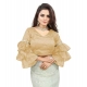 Women's Organza Solid V Neck Layered Ruffle Sleeve Readymade Blouse (Beige Free Size , up to 38–40 Bust)-PID65847