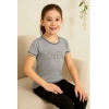 Girl's Cotton Printeded Round Neck T-Shirt (Grey)