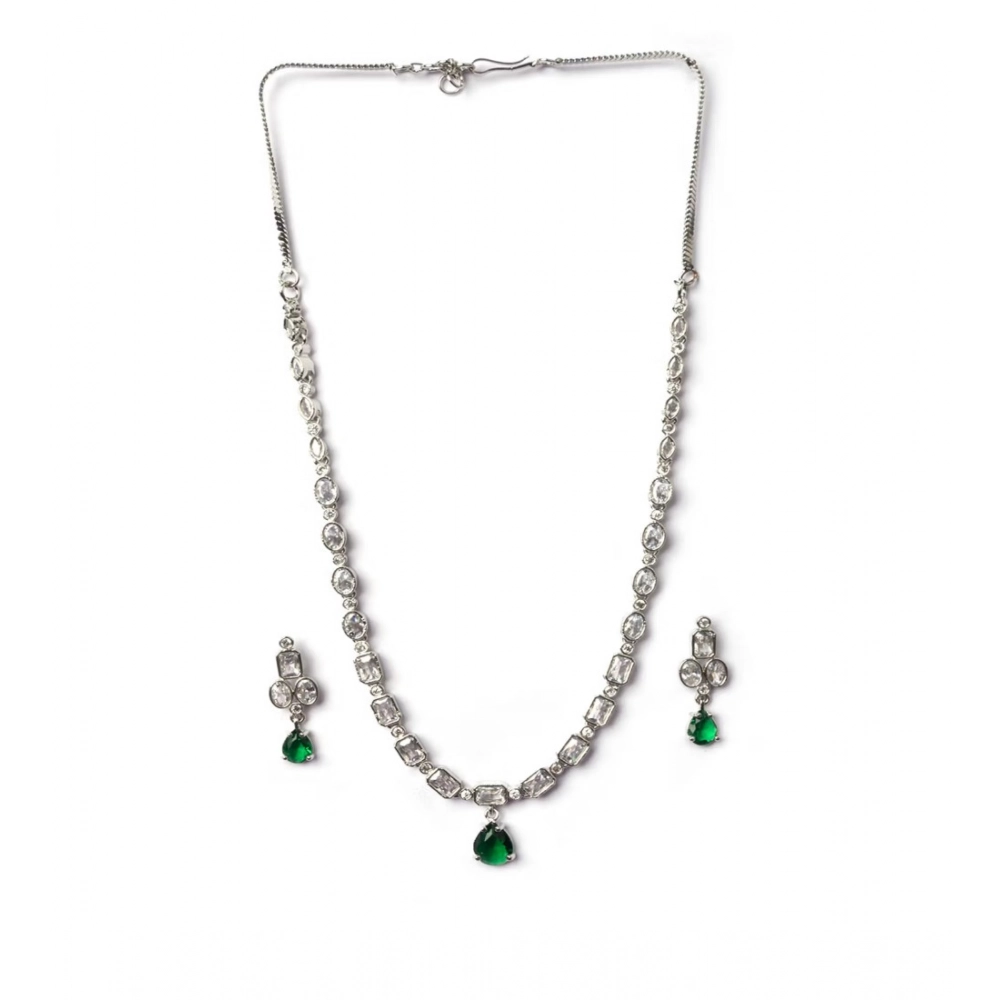 Women's Brass Silver Plated Necklace set (Green)