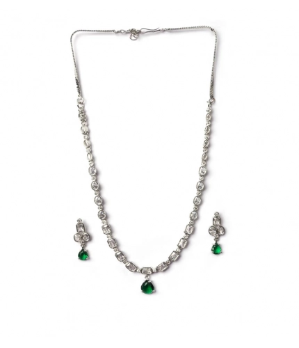 Women's Brass Silver Plated Necklace set (Green)