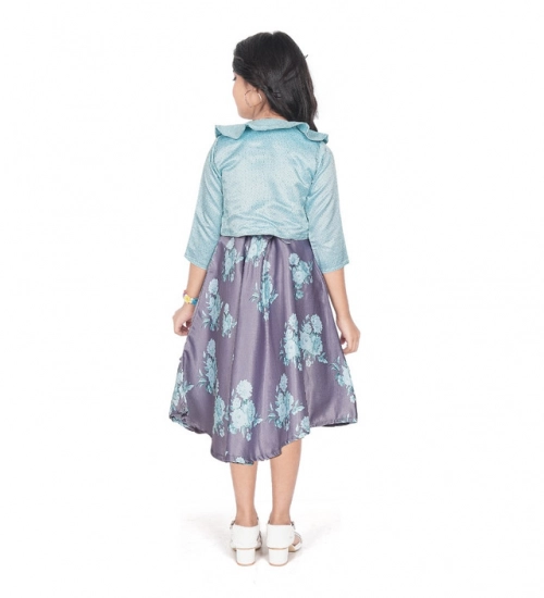 Girl's Satin Printed Sleeve Less Round Neck Dress (Sea Green) Girl's Satin Printed Sleeve Less Round Neck Dress (Sea Green)