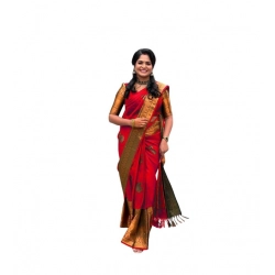 Women's Soft Lichi Silk Printed Saree With Unstitched Blouse 5.5Mtr (Red)