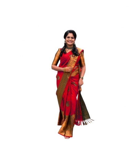 Women's Soft Lichi Silk Printed Saree With Unstitched Blouse 5.5Mtr (Red)