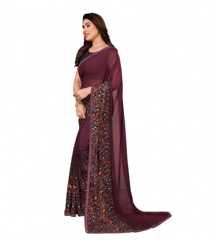 Women's Georgette Printed Saree With Unstitched Blouse 5.5Mtr (Maroon) Women's Georgette Printed Saree With Unstitched Blouse 5.5Mtr (Maroon)