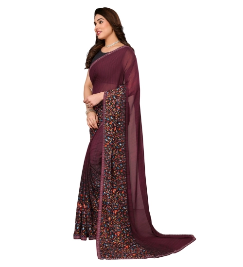 Women's Georgette Printed Saree With Unstitched Blouse 5.5Mtr (Maroon)