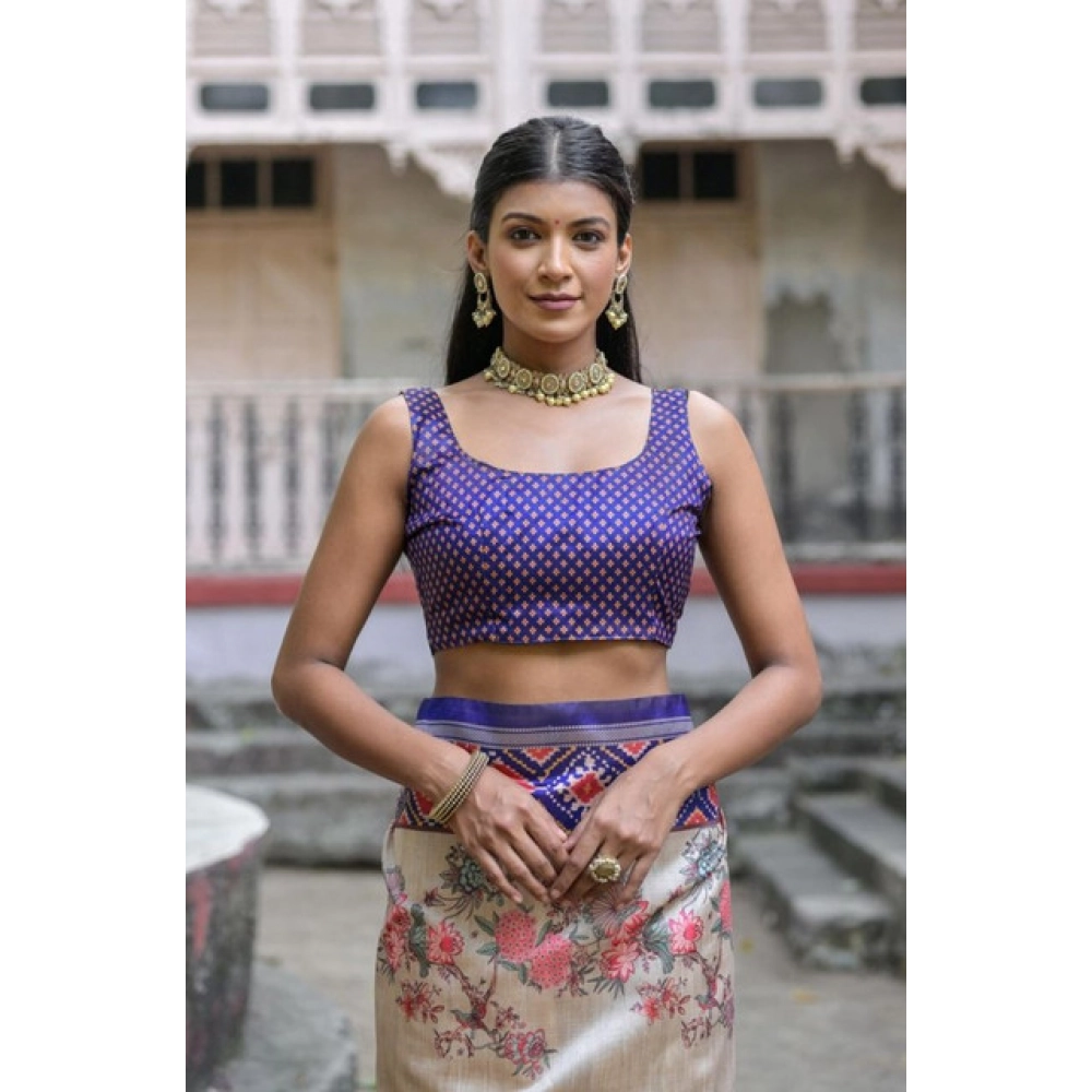 Women's Faux_Tussar Floral Jal With Patola Print Saree With Unstitched Blouse 5.5Mtr (Blue) Women's Faux_Tussar Floral Jal With Patola Print Saree With Unstitched Blouse 5.5Mtr (Blue)