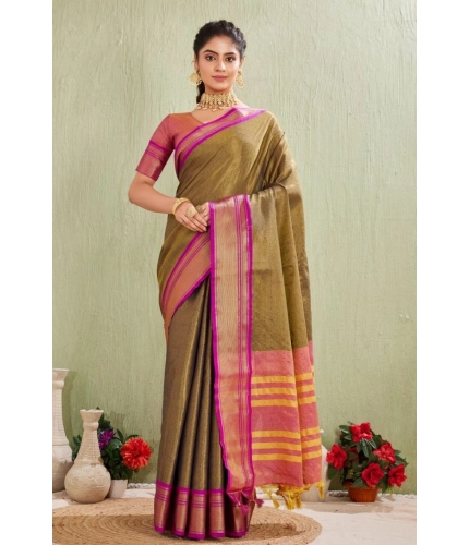 Women's Silk Blended Jaquard Woven Saree With Unstitched Blouse 5.5Mtr (Green)