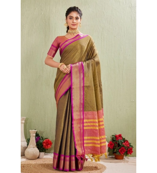 Women's Silk Blended Jaquard Woven Saree With Unstitched Blouse 5.5Mtr (Green)