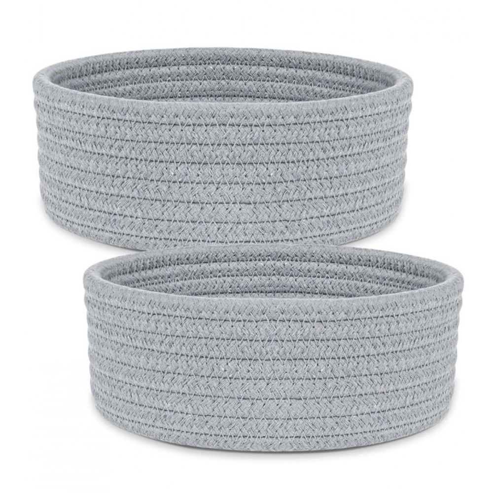 Cotton 8x3 Inch Round 2 Set Bedside Organizer (Gray)