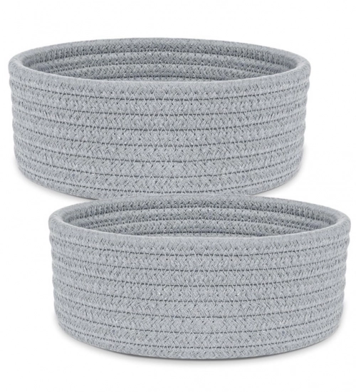 Cotton 8x3 Inch Round 2 Set Bedside Organizer (Gray)