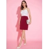 Women's Polyester Lycra Color Blocking Shoulder Straps Dress (White - Maroon)