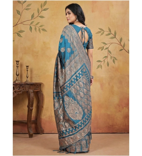 Women's Silk Blend Printed Saree With Unstitched Blouse 5.5Mtr (Teal) Women's Silk Blend Printed Saree With Unstitched Blouse 5.5Mtr (Teal)