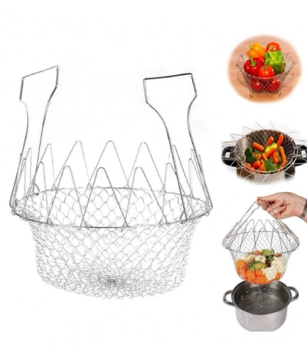Foldable Chef Basket – Multi-Function Strainer And Steamer (Color: Assorted )