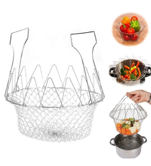 Foldable Chef Basket – Multi-Function Strainer And Steamer (Color: Assorted )
