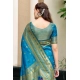 Women's Silk Blend Paithani Weaving Saree With Unstitched Blouse 5.5Mtr (Turquoise)