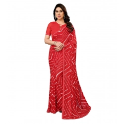 Women's Georgette Printed Saree With Unstitched Blouse 5.5Mtr (Red)