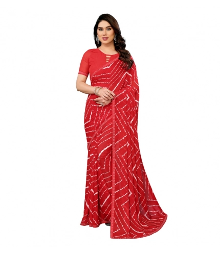 Women's Georgette Printed Saree With Unstitched Blouse 5.5Mtr (Red)