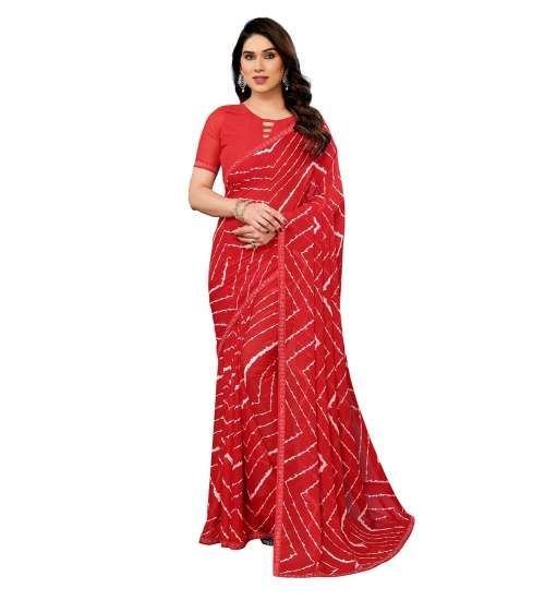 Women's Georgette Printed Saree With Unstitched Blouse 5.5Mtr (Red)
