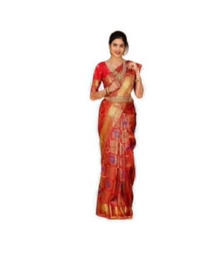 Women's Soft Lichi Silk Printed Saree With Unstitched Blouse 5.5Mtr (Red)