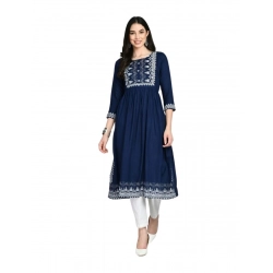 Women's Casual Rayon 3-4th Sleeves Kurti (Blue)