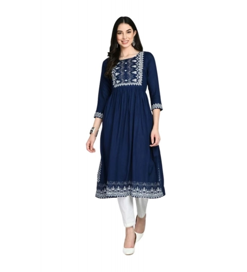 Women's Casual Rayon 3-4th Sleeves Kurti (Blue)