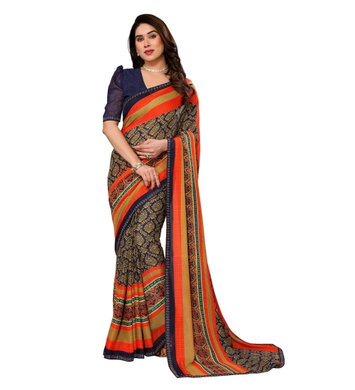 Women's Georgette Printed Saree With Unstitched Blouse 5.5Mtr (Orange)