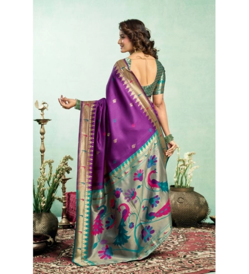 Women's Silk Blend Woven Saree With Unstitched Blouse 5.5 Mtr (Purple) Women's Silk Blend Woven Saree With Unstitched Blouse 5.5 Mtr (Purple)
