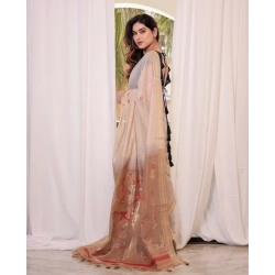 Women's Blended_Cotton Woven_Motifs Saree With Unstitched Blouse 5.5Mtr (Light_Beige)