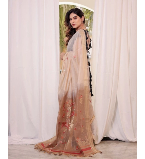 Women's Blended_Cotton Woven_Motifs Saree With Unstitched Blouse 5.5Mtr (Light_Beige) Women's Blended_Cotton Woven_Motifs Saree With Unstitched Blouse 5.5Mtr (Light_Beige)