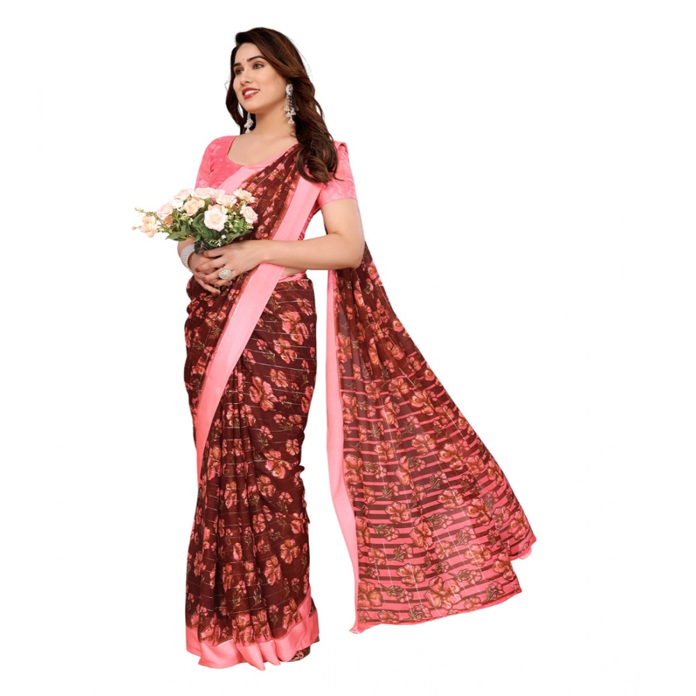 Women's Georgette Printed Saree With Unstitched Blouse 5.5Mtr (Maroon) Women's Georgette Printed Saree With Unstitched Blouse 5.5Mtr (Maroon)
