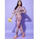 Women's Polyester Floral 3-4th Sleeve Co-Ord Set (Multicolor)