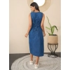 Women's Denim Solid Sleeveless Dress (Blue)