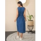 Women's Denim Solid Sleeveless Dress (Blue)