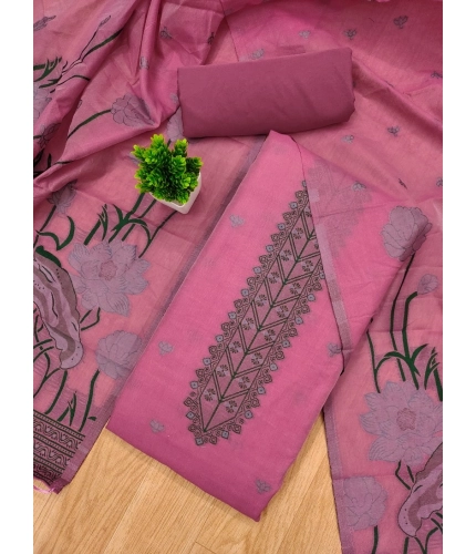 Women's Banarasi Silk Printed Unstitched Salwar Suit Material With Dupatta (Pink, 3Mtrs)