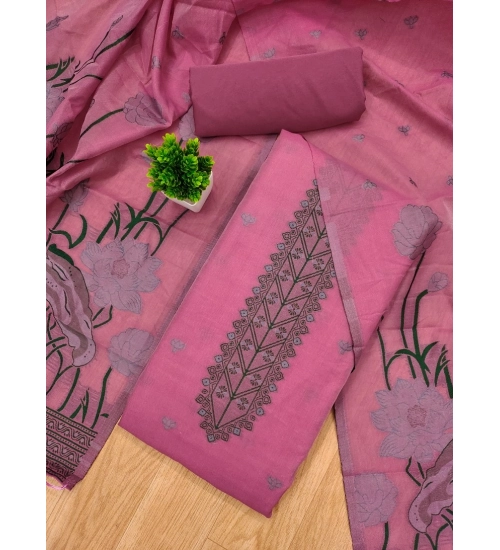 Women's Banarasi Silk Printed Unstitched Salwar Suit Material With Dupatta (Pink, 3Mtrs)