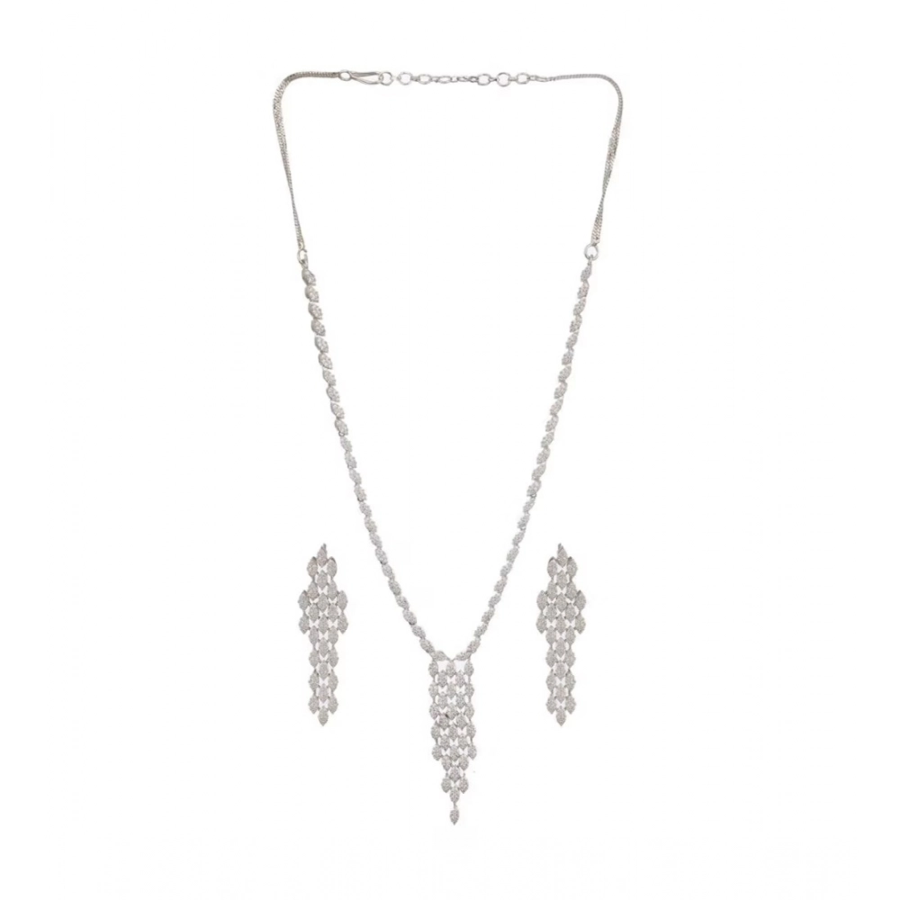 Women's Brass Silver Plated Necklace set (Silver)
