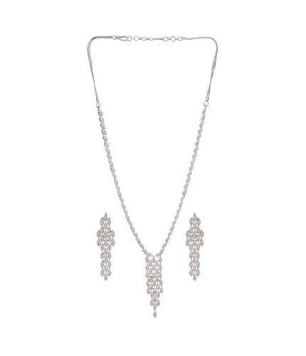 Women's Brass Silver Plated Necklace set (Silver)