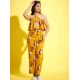 Girl's Polyester Crepe Floral Sleeveless Jumpsuit (Mustard)