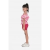 Girl's Cotton Floral Cold Shoulder Top and Shorts Set (Pink-Red)