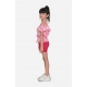 Girl's Cotton Floral Cold Shoulder Top and Shorts Set (Pink-Red) Girl's Cotton Floral Cold Shoulder Top and Shorts Set (Pink-Red)