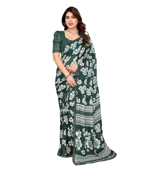 Women's Georgette Printed Saree With Unstitched Blouse 5.5Mtr (Green)