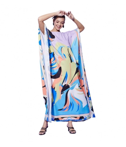 Women's Satin Colour Blocking Kaftan Dress (Multicolor)